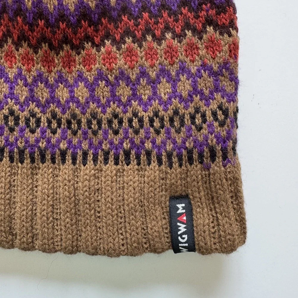 WIGWAM Pom Pom Beanie Hat Adult One Size Brown‎ Orange Cap